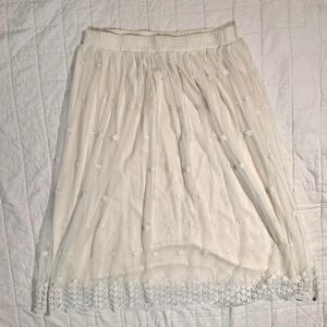 Ivory‎ Mesh Floral Embroidered Midi Skirt – Large